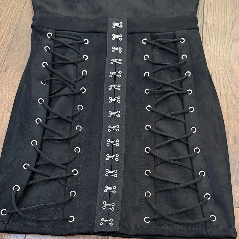 Who Am I Suede Black Lace-Up Dress NWT Size 8 - C8-003